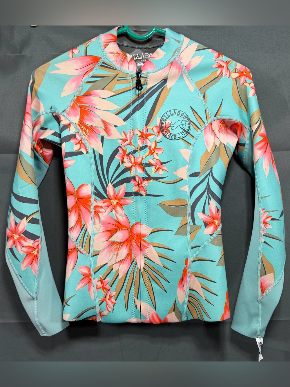 Billabong Womens Surf Jacket Peeky Wetsuit Long Sleeve Zip Front US Sz 6 Teal